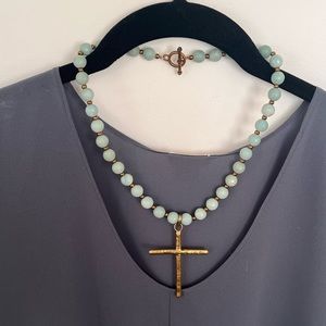 Turquoise beaded, Gold Cross Necklace